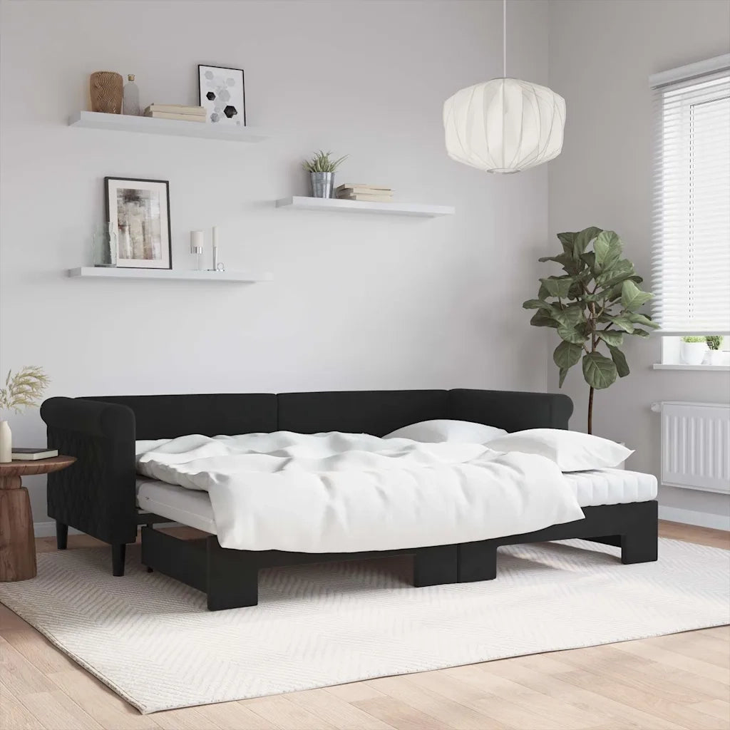 Divano Letto Estraibile con Materassi Nero 80x200 cm Vellutocod mxl 130616