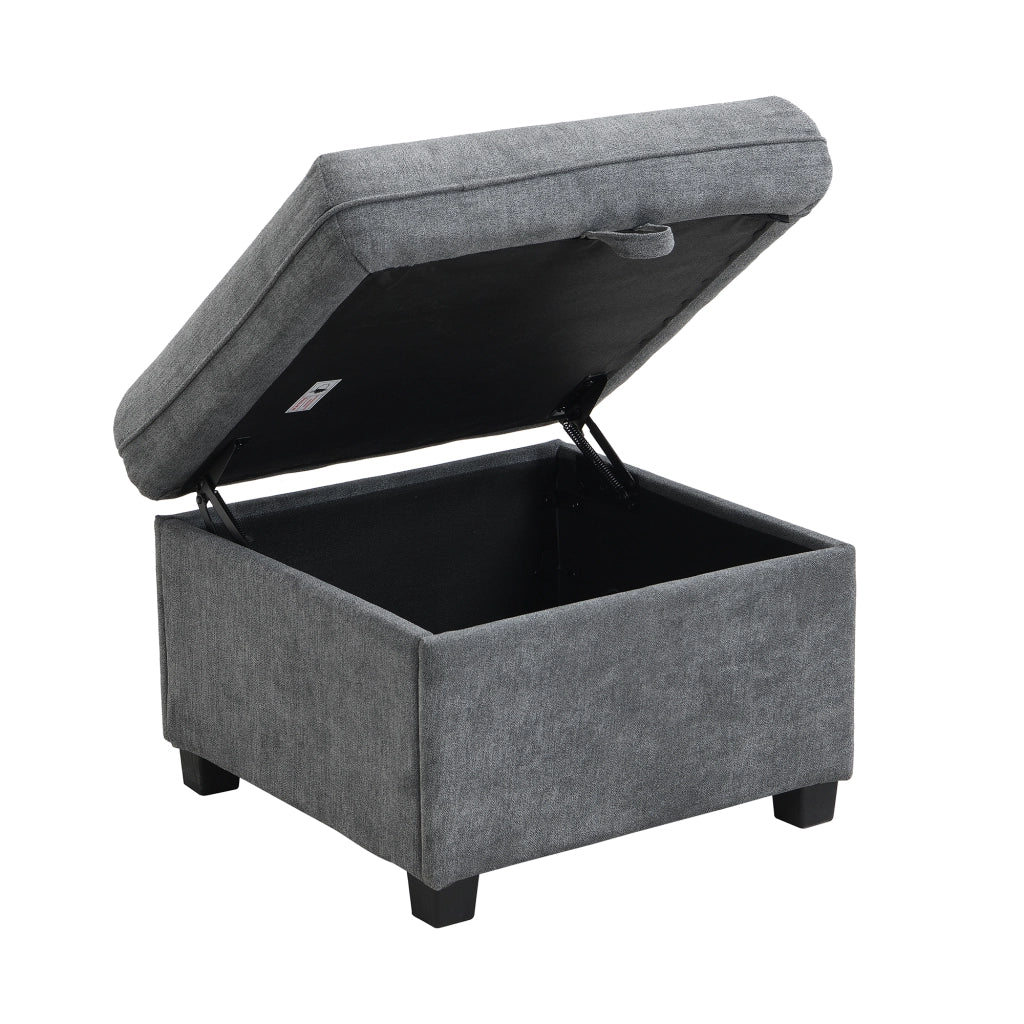 OKWISH Divano panoramico a U 3 Posti, Convertibile con Contenitore e 2 Pouf Contenitore, Ciniglia, Grigio Scuro