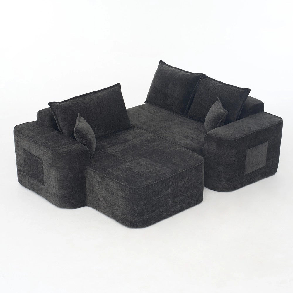Divano angolare con chaise longue ¨C Minimal ¨C nero chenille 264cm senza montaggio