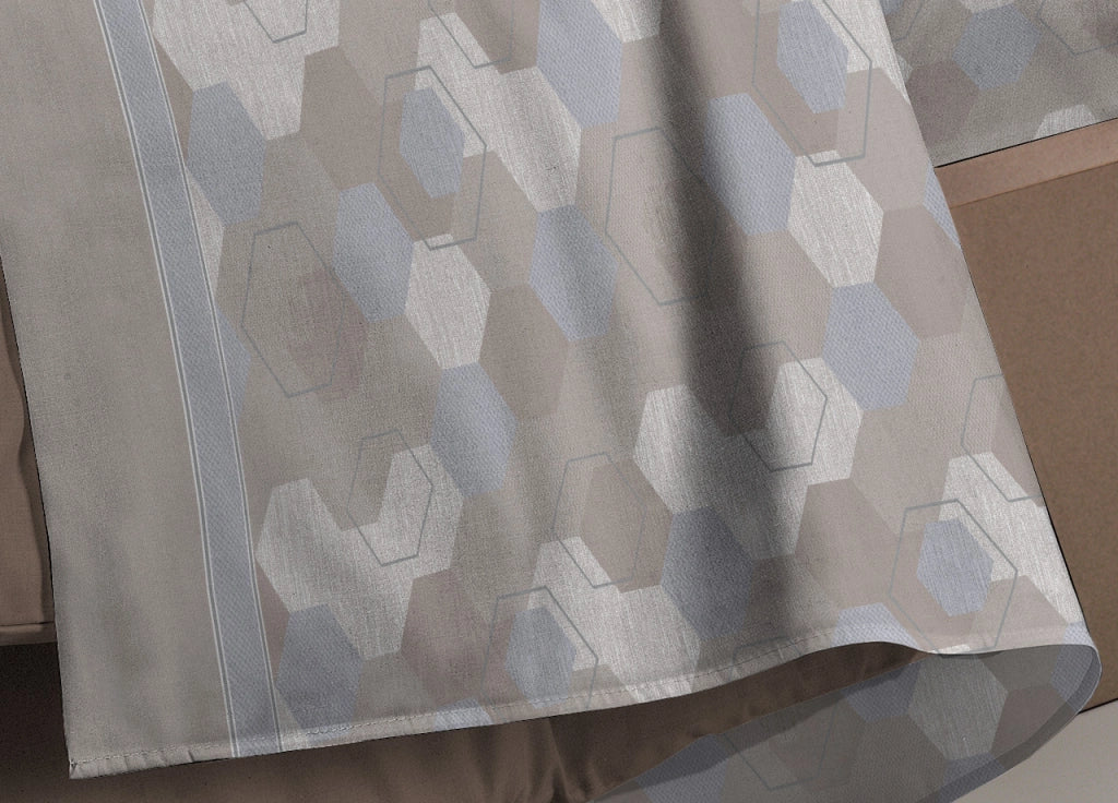 Completo Lenzuola Letto Calda Flanella 100% Cotone Disegno Bologna - Singolo - Beige