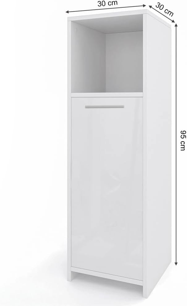 Mobiletto bagno Kiko, Bianco lucido/bianco, 30 x 95 cm, combinabile con la serie Kiko per la conservazione in bagno