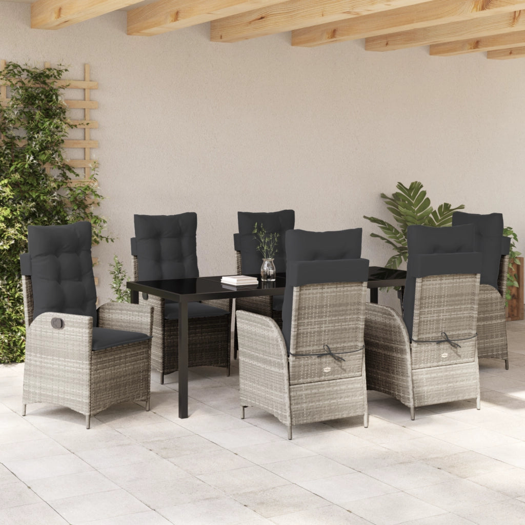 Set di 7 Mobili da Giardino con Cuscini in Grigio Chiaro Polirattan