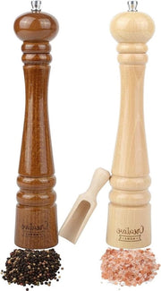 Set di 2 Molini per Pepe e Sale in Legno di Faggio Naturale - 31,5cm di Altezza - Meccanismo di Frantumazione Manuale