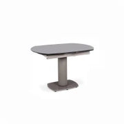 E-STYLO Tavolo allungabile con top grigio in vetro temperato e base in metallo grigio, 90cm X 120/180cm H. 76cm.