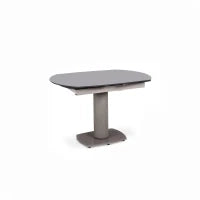 E-STYLO Tavolo allungabile con top grigio in vetro temperato e base in metallo grigio, 90cm X 120/180cm H. 76cm.