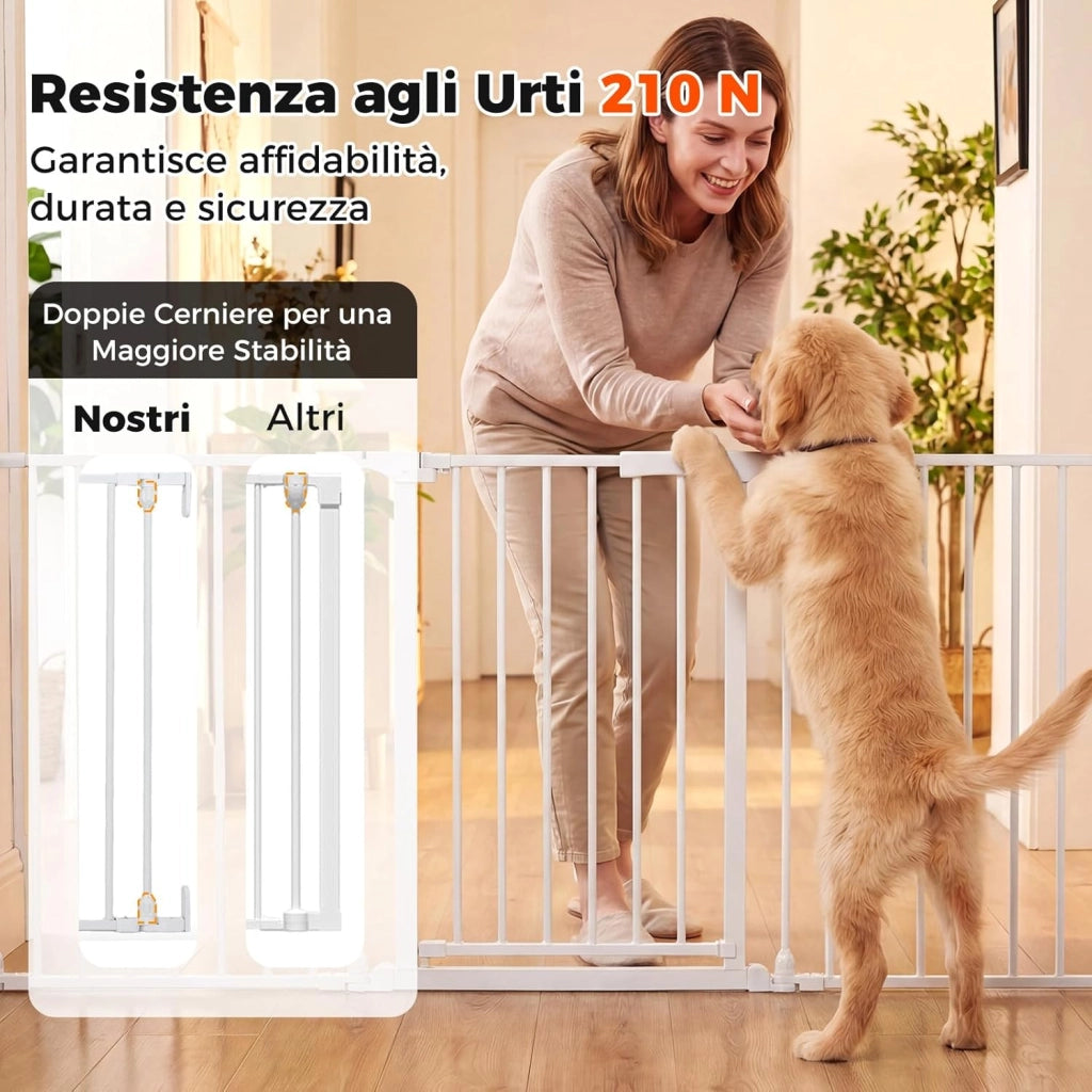 198 cm Cancelletto a 3 Pannelli per Cani, Recinzione Pieghevole in Metallo con Doppia Chiusura, Apertura Bidirezionale Cancello per Bambini e Animali, Ideale per Scala e Camino (Bianco)
