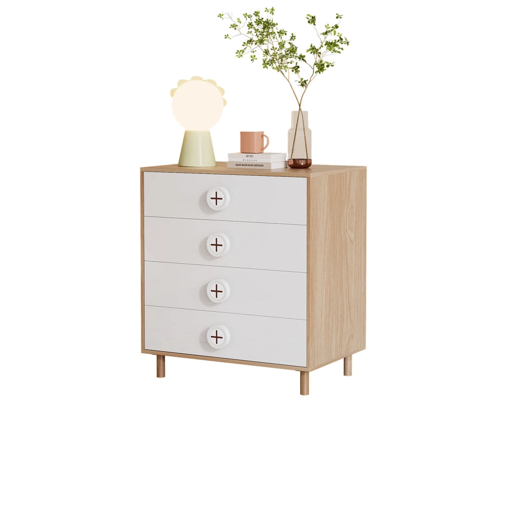 Comò bianco e effetto legno con 4 cassetti, 80×54×90 cm