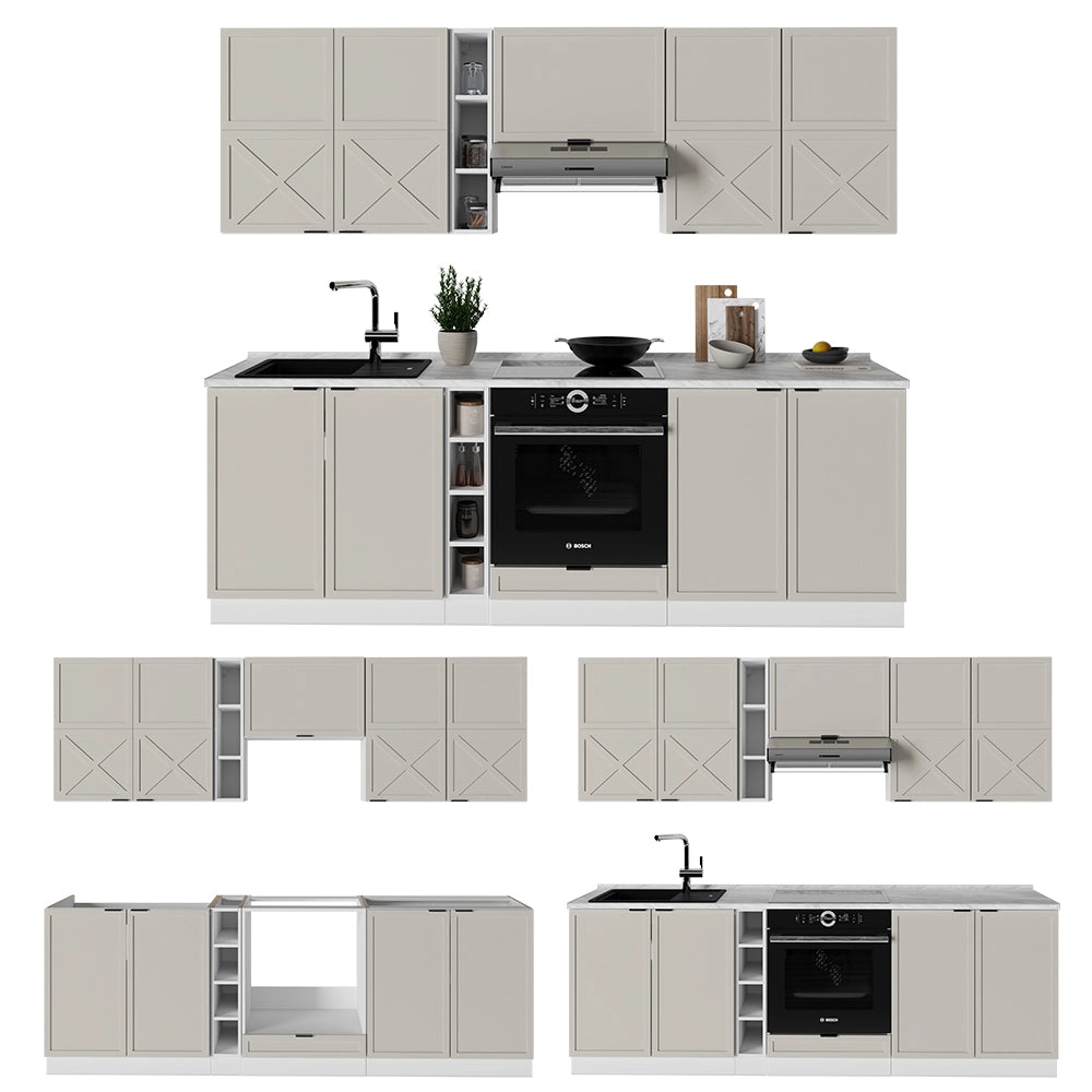 Cucina componibile Fame-Line GrigioBeige/Bianco 235 cm senza piano di lavoro Vicco