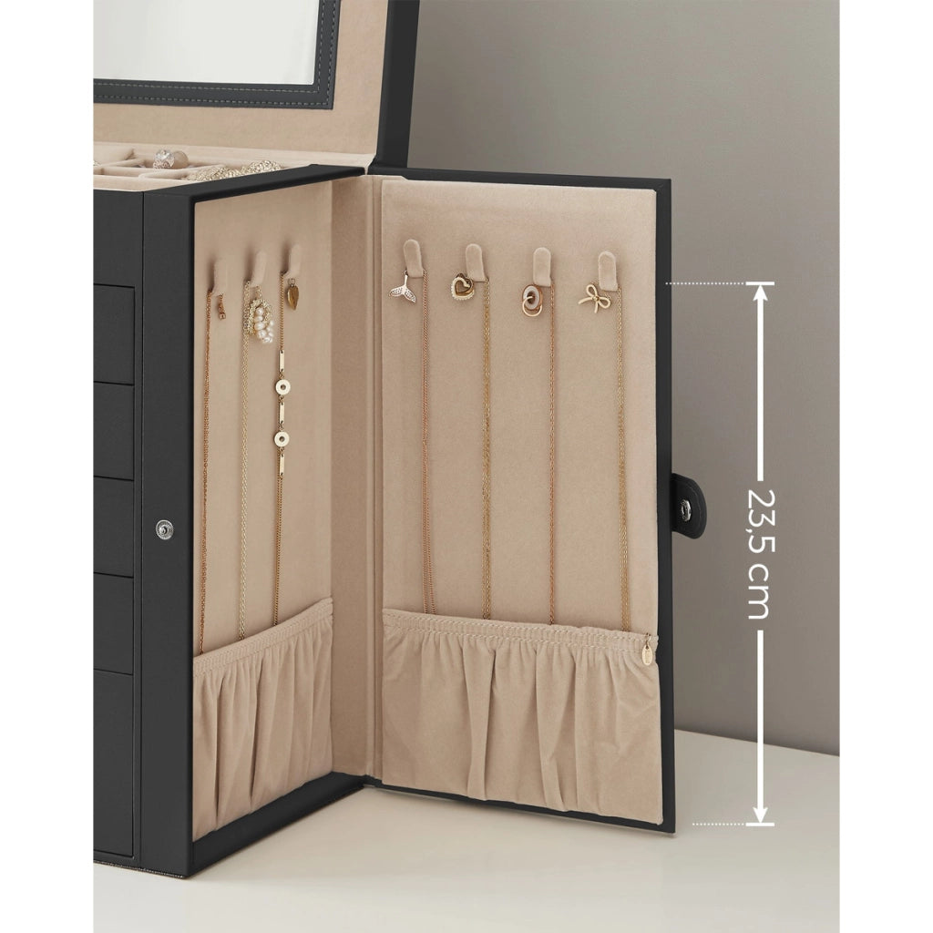 Cofanetto Portagioie Elegante in Ecopelle Nera con 5 Cassetti