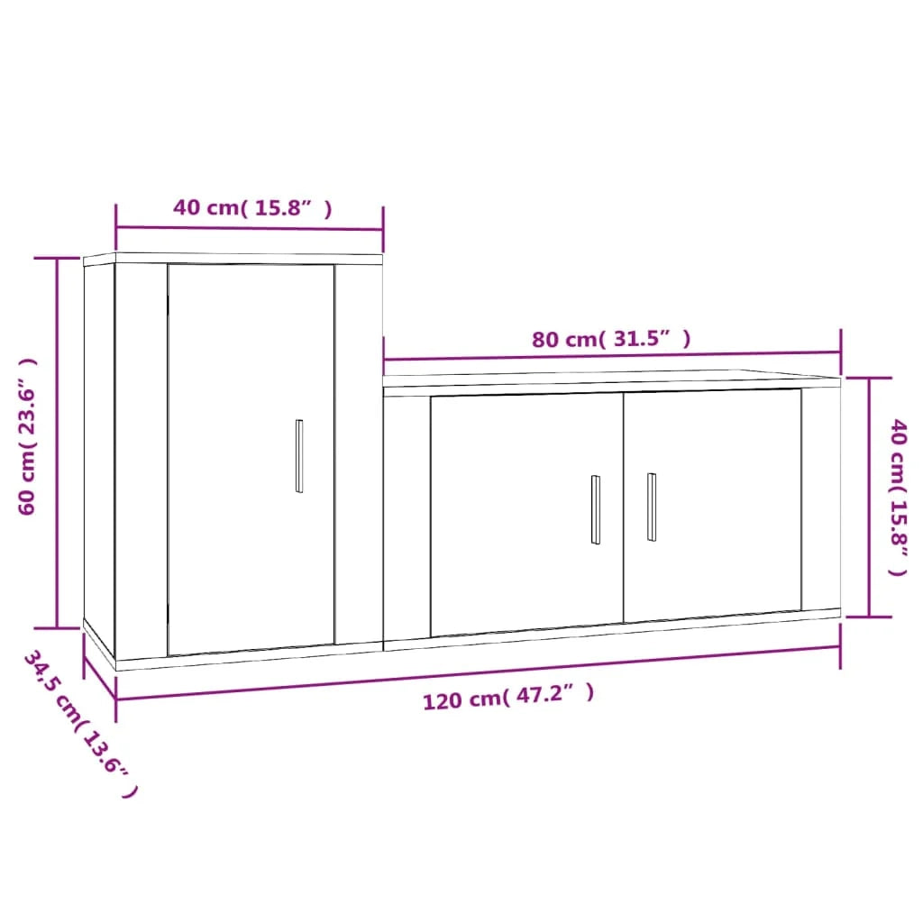 Set di mobili da 2 pezzi comprensivo di armadio credenza mobile TV soggiorno/camera da letto salotto rovere affumicato legno marrone ingegnerizzato 02_0024441