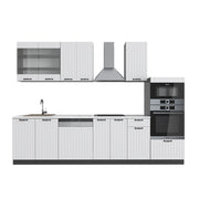 Cucina componibile Fame-Line Bianco rustico/Antracite 300 cm con armadio alto, PL Marmo Vicco