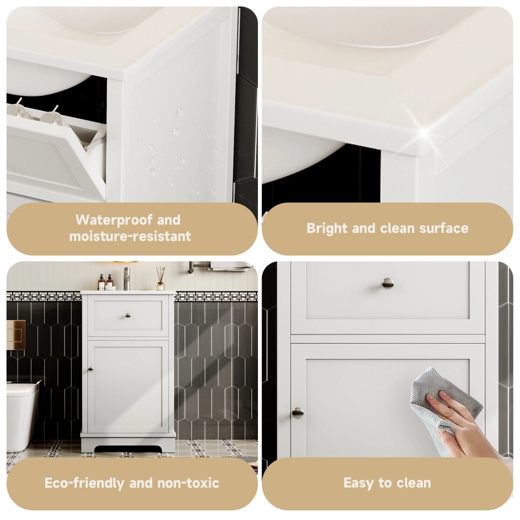 Mobile sottolavabo a parete con lavabo in ceramica, cassetto e ripiano regolabile, bianco 51 × 46 × 87 cm