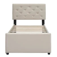 Letto imbottito con letto estraibile, 90×200 cm, senza materasso, Beige