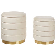 Set di 2 pouf contenitori con rivestimento in velluto di poliestere beige chiaro rivestimento in acciaio inossidabile dorato design moderno