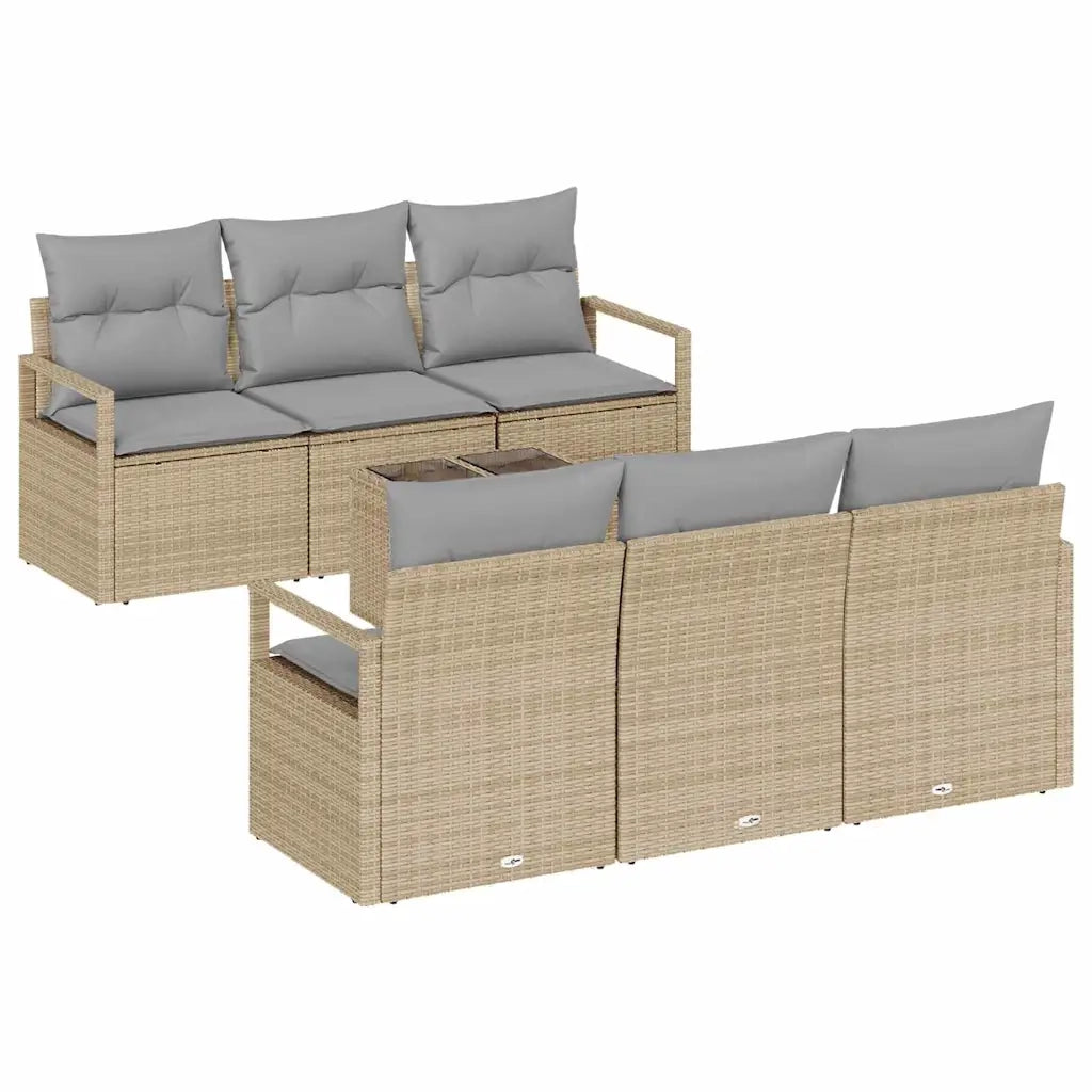 Set di divani con cuscino 7 pcs Beige e grigio polyrattan 3346270