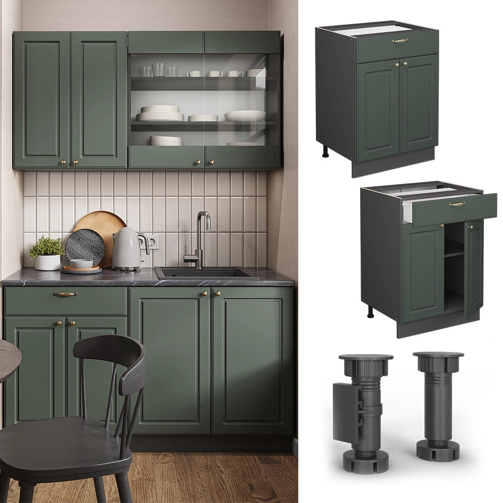 Vicco Mobiletto base per cucina Verde-oro Country House 60 cm con cassetto, senza piano di lavoro