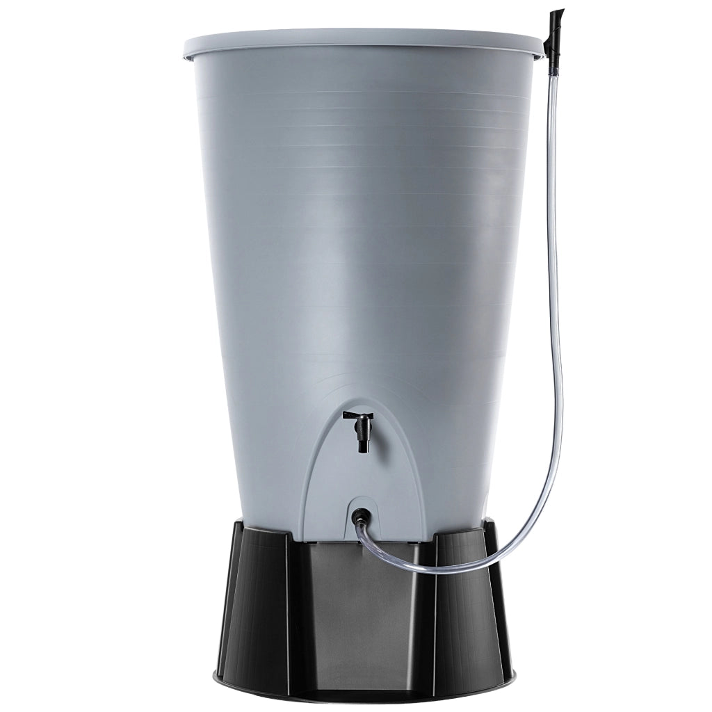 Serbatoio per acqua piovana KADAX 260L, kit di collegamento per barile d'acqua, base per rubinetto
