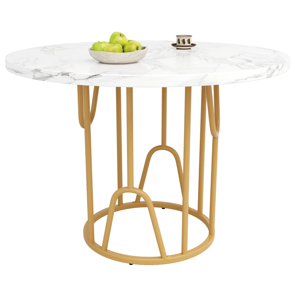 Tavolo da pranzo rotondo 80x80x76 cm in MDF e metallo; gambe oro; stile classico