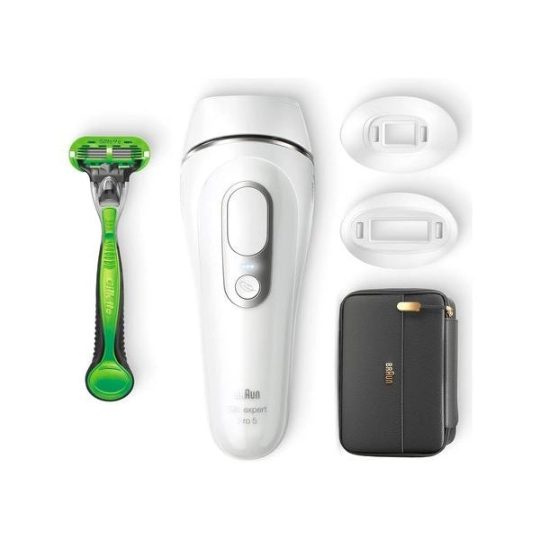 Braun silk-expert pro epilatore luce pulsata silk·expert pro 5, epilazione a casa tua, con custodia, rasoio uomo gillette, 2 testine, pl5145