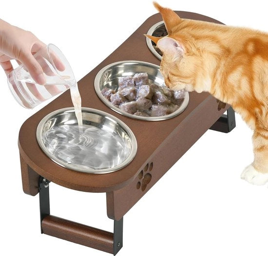 Sistema Alimentare Elevato per Gatti e Piccoli Cani - Stazione Alimentare Ergonomica con 3 Bacini in Acciaio Inossidabile