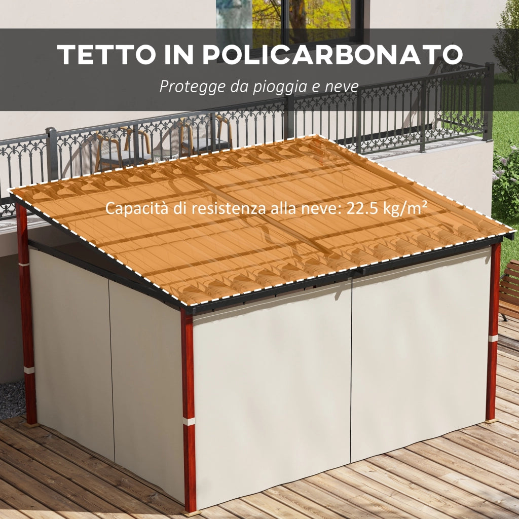 Pergola con Tende e Tetto Retrattile ¨C Minimal ¨C Alluminio e Metallo, Crema, 345x300x215-255 cm