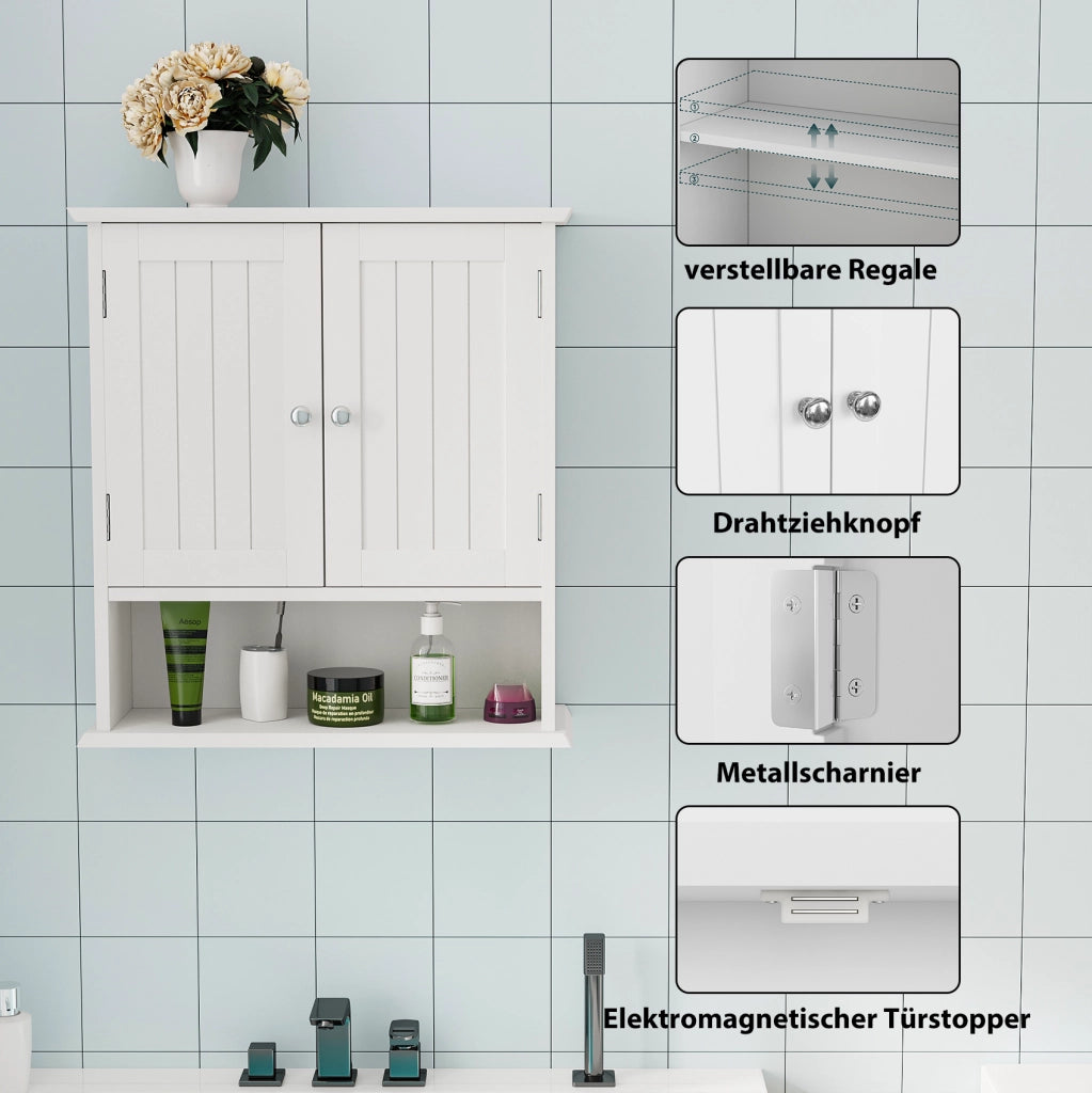 Armadietto da bagno sospeso bianco in MDF con ripiani regolabili