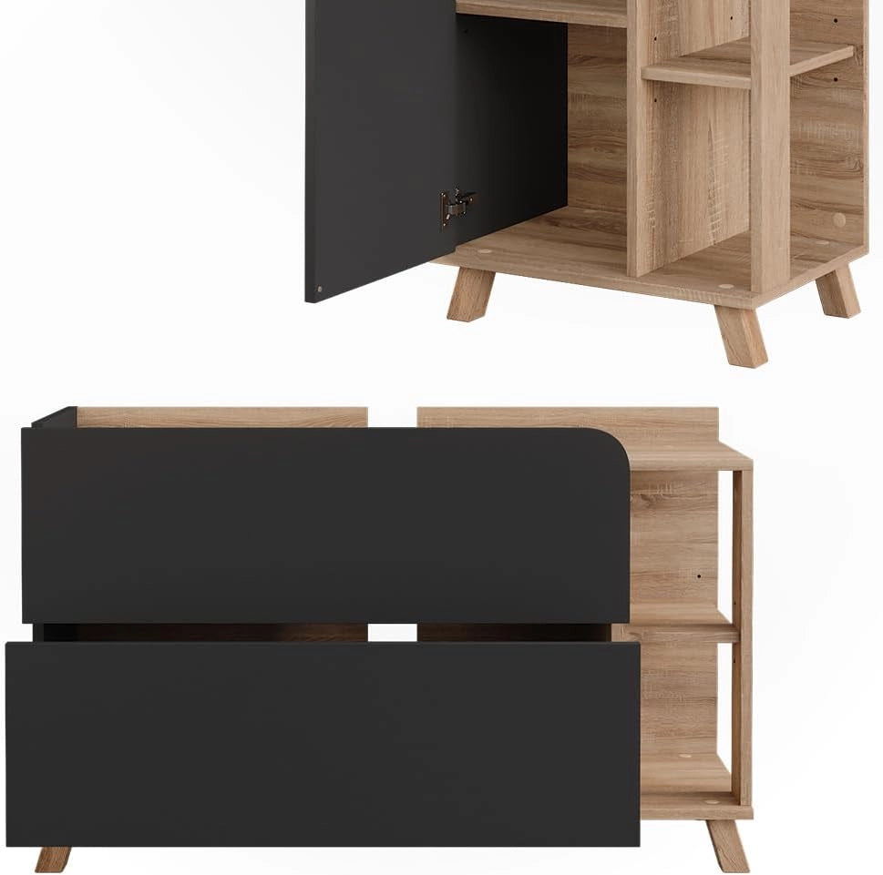 Set di mobili da bagno Karen, Sonoma/antracite, 100 cm, composto da mobile lavabo, pensile a specchio, colonna e base media