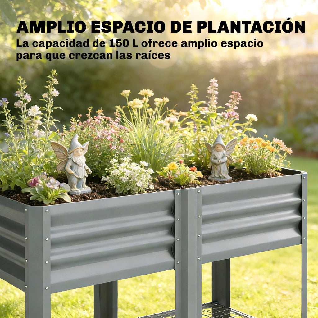 Orto Rialzato da Giardino con Ripiano ¨C Xylo ¨C Metallo Galvanizzato Grigio 120x55x80cm