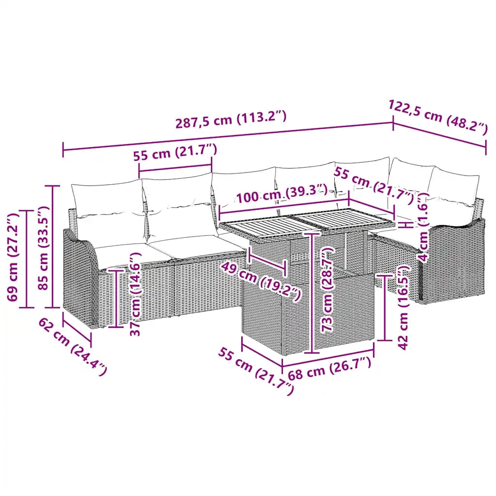 Set Divano da Giardino 7 pcs Grigio Poly Rattan 3358204