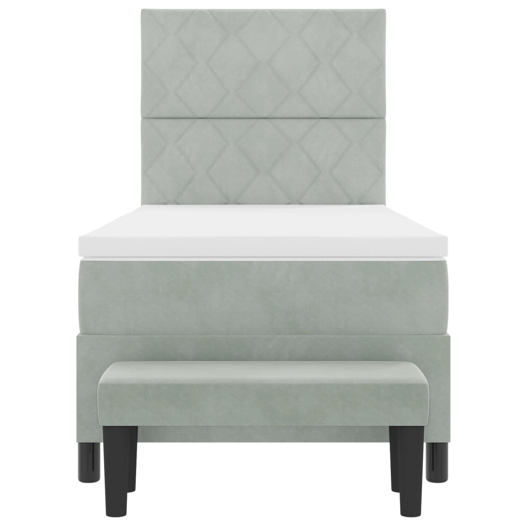 Letto con Box Spring e Materasso & Panca Grigio Chiaro 90x200 cm Velluto