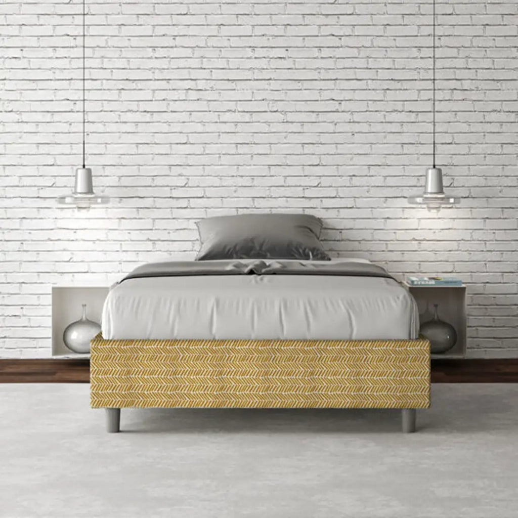 Letto una piazza e mezza con rete imbottito 120x190 tessuto Aragona 3 giallo Azelia