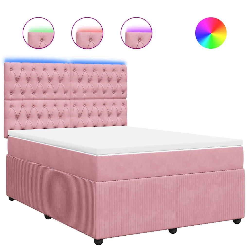 Giroletto a Molle con Materasso Rosa 140x200 cm in Velluto 3294669