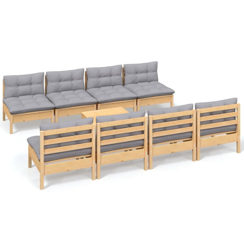 Set Divani da Giardino 9 pz con Cuscini Grigi Massello di Pino cod mxl 38653