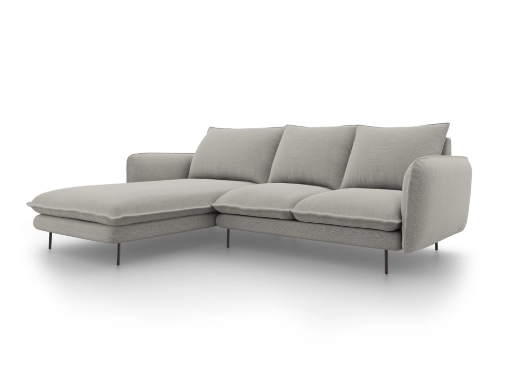Cosmopolitan Design - Divano angolare sinistro "Vienna" 5 posti in tessuto strutturato grigio chiaro 