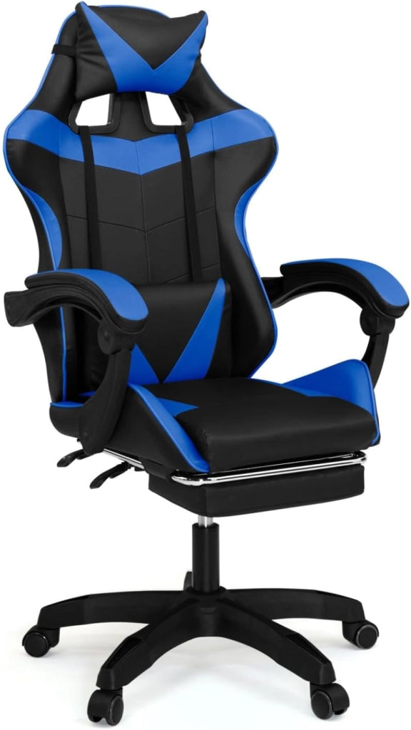 Sedia da gioco ALEX regolabile con poggiapiedi, cuscino per la testa e cuscino lombare in nero e blu