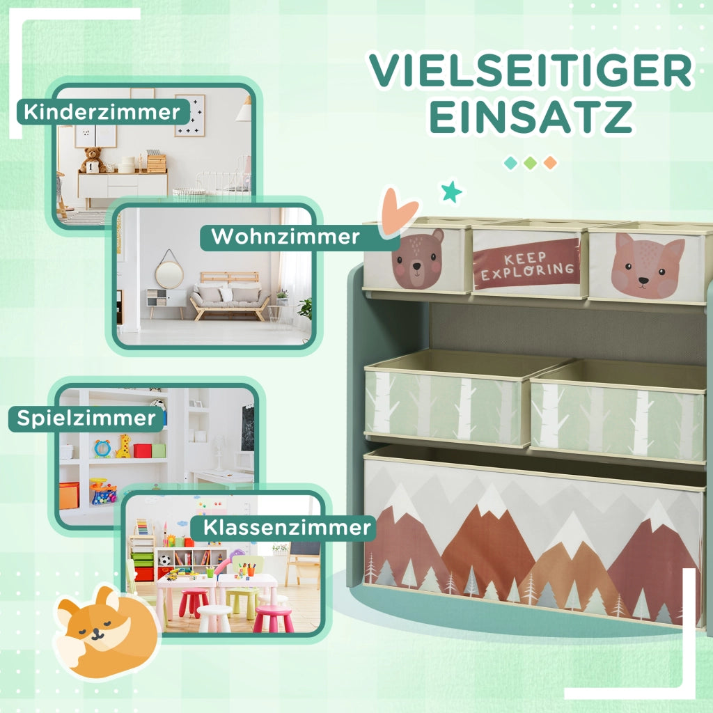 Armadio per bambini con 6 contenitori in tessuto ¨C zephmum ¨C verde 63x30x66 cm