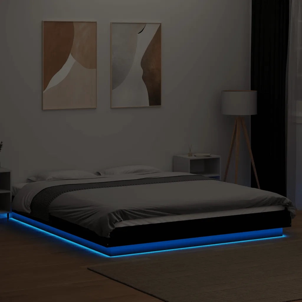 Giroletto con Luci LED Nero 160x200 cm in Legno Multistrato