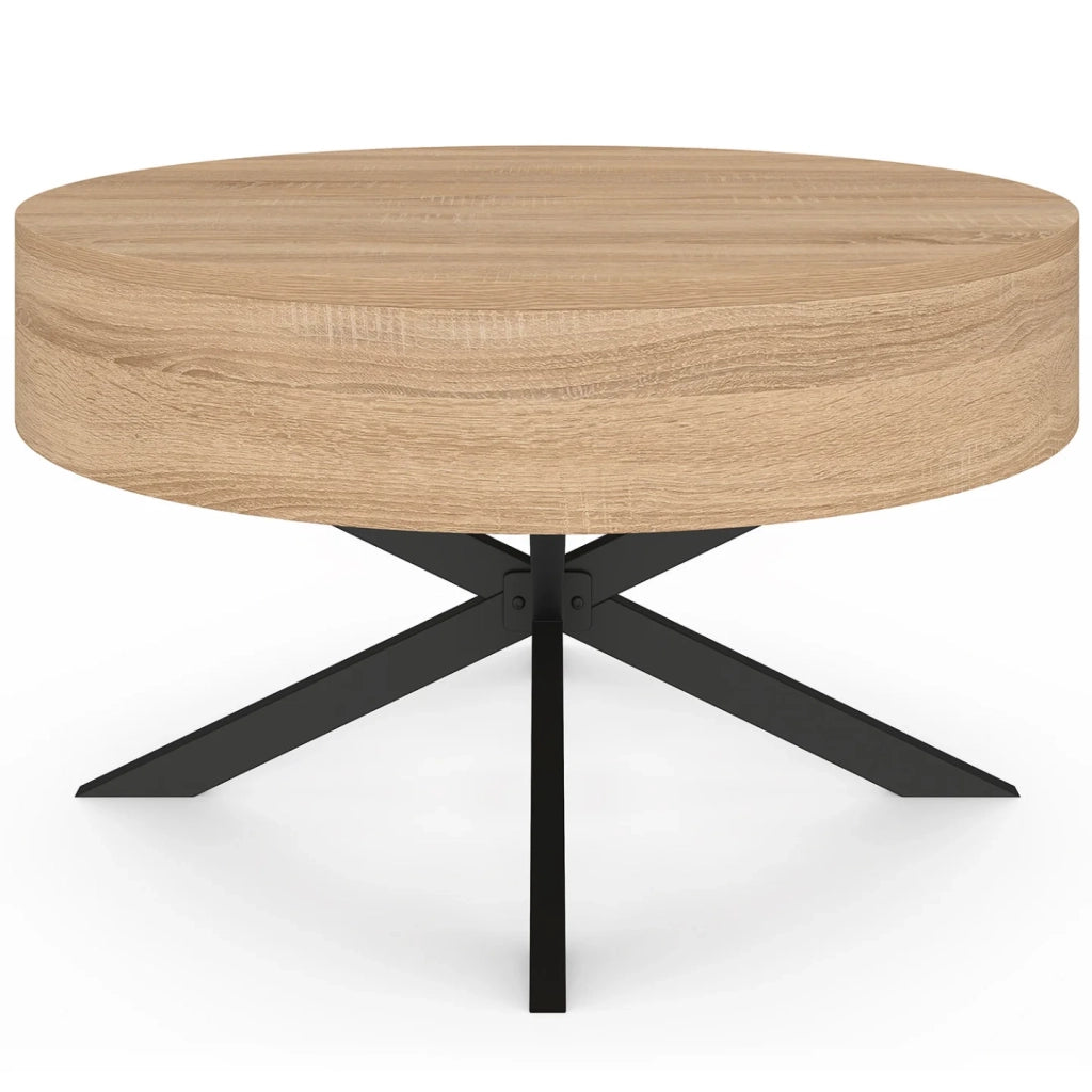 IDMarket - Tavolino rotondo sollevabile ALIX 70 cm con gambe in legno e ragno nero