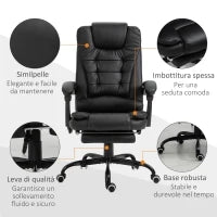 Poltrona da Ufficio con 7 Punti Vibranti, Poggiapiedi e Schienale Reclinabile a 155°, Nero