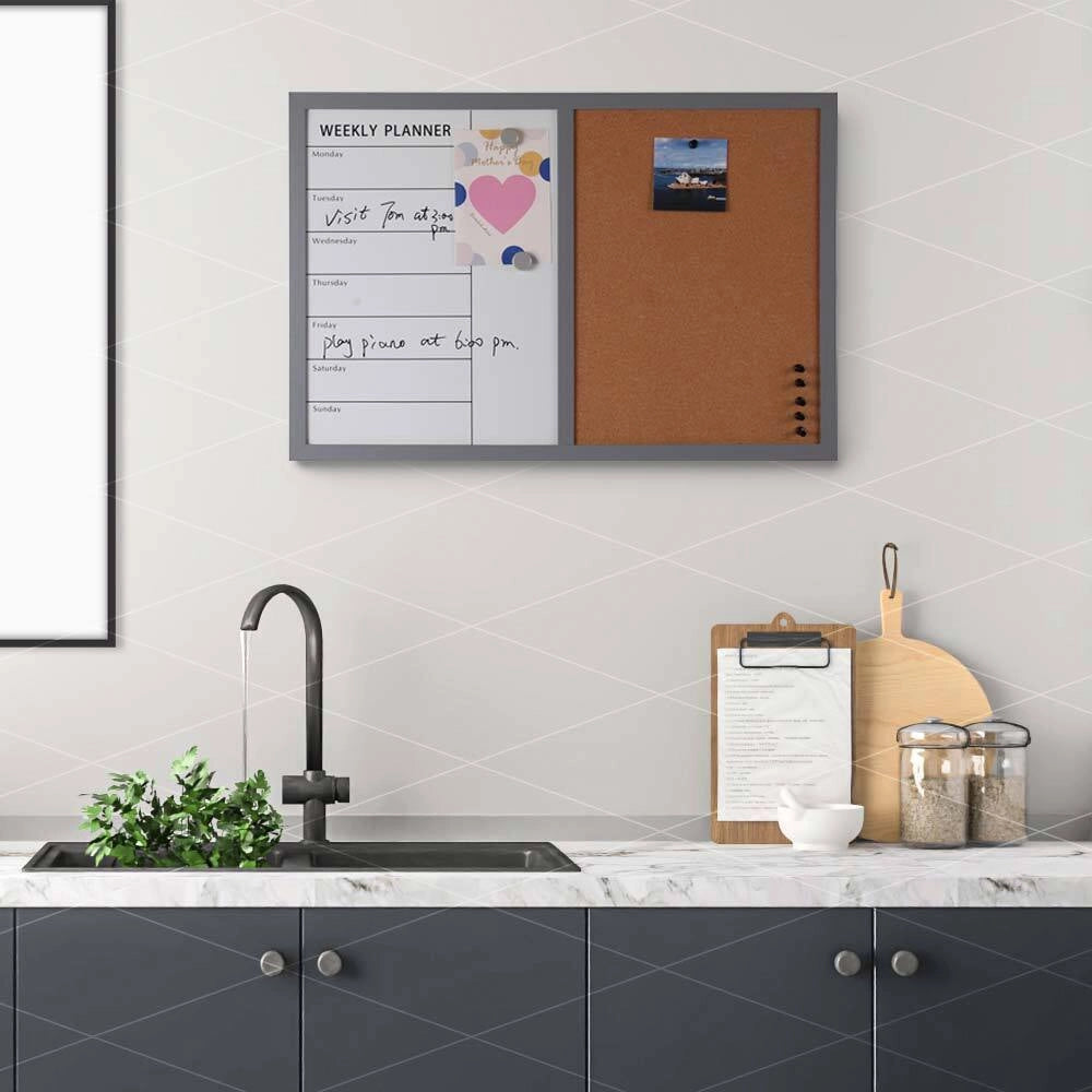 Bacheca Memo Lavagna Magnetica Bianca e Sughero Combinata 60x40cm Casa Ufficio