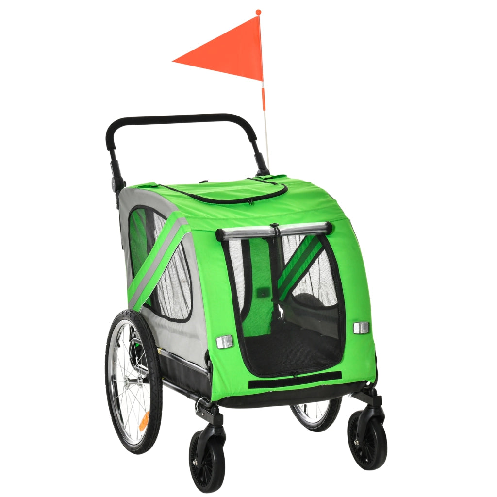 Carrello Bici e Passeggino 2 in 1 per Cani ¨C zephmum ¨C Verde, Acciaio, Tessuto Oxford