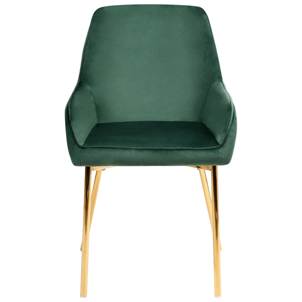 Set di 2 sedie da pranzo con rivestimento in velluto verde gambe dorate glamour retrò