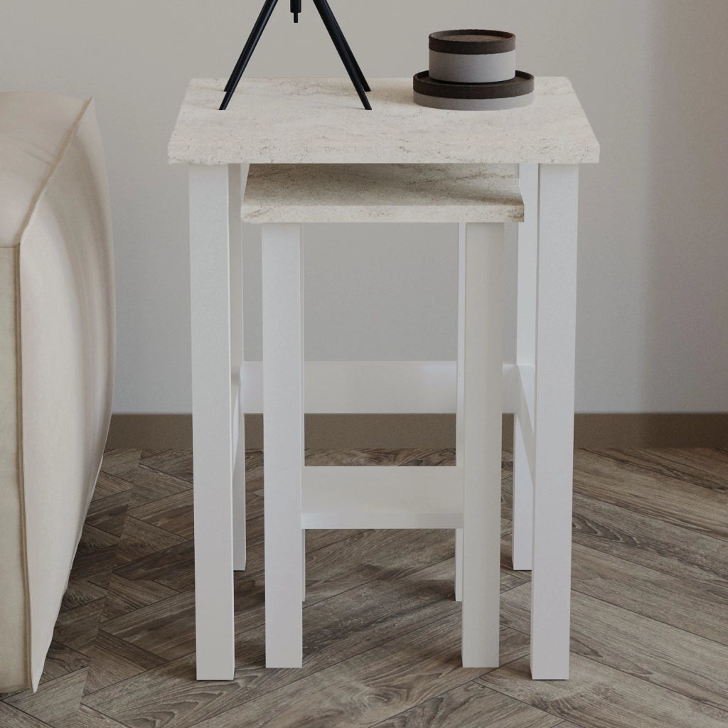 Set di 2 tavolini "Gina 2" in legno - 45 x 45 x 60 cm - Bianco