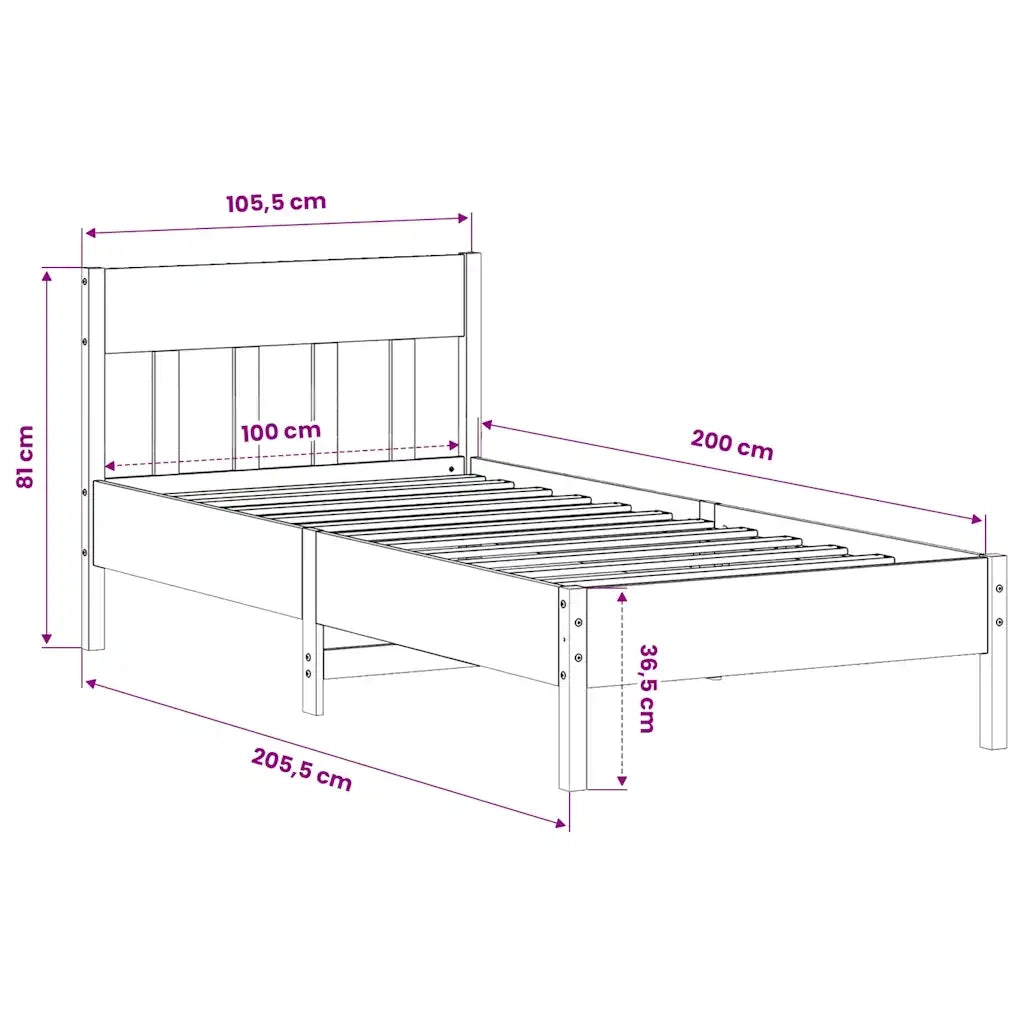 Letto singolo | Letto per adulti | Giroletto senza Materasso Bianco 100x200 cm Legno Massello Pino
