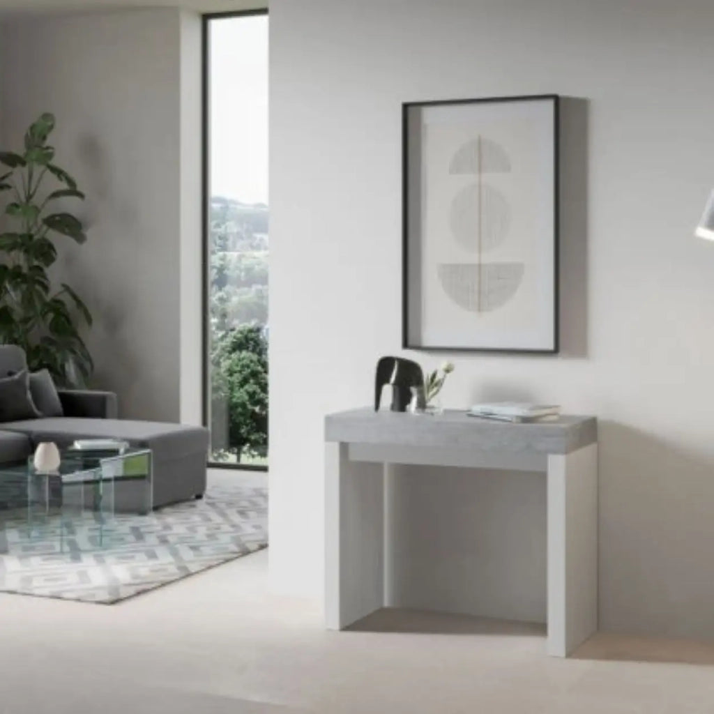 Consolle allungabile 90x40/196 cm Roxell Mix Small piano cemento - struttura bianco frassino