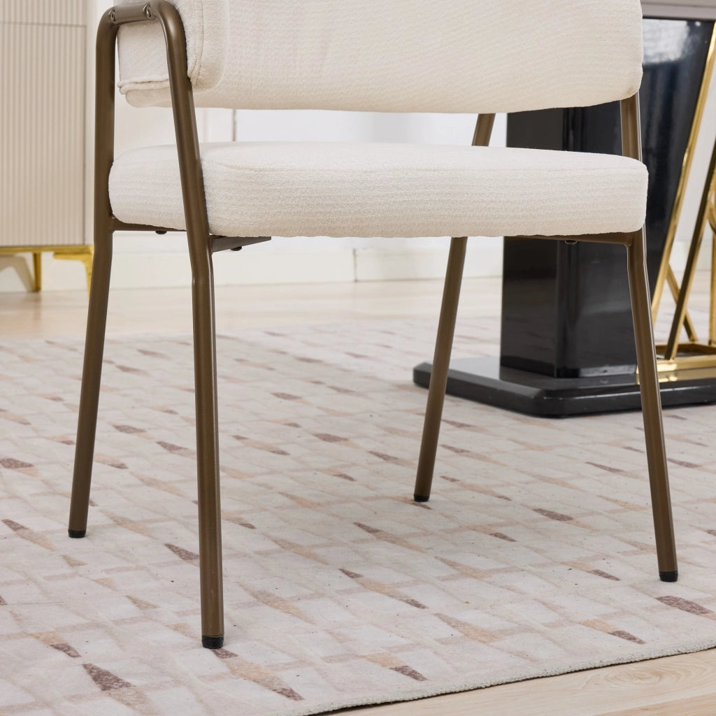 Sedia da Pranzo Imbottita con Braccioli ¨C MINIMAL ¨C Velluto Beige, Gambe in Metallo Ottone