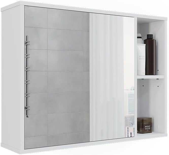 Mobile a specchio per il bagno Leano, Bianco, 80 x 60 cm