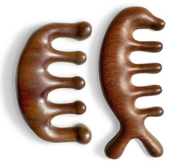 Massaggio con due teste in legno - Testa di massaggio per la schiena ampia - Testa di massaggio rotonda - 100% Legno di Sandalo naturale d'oro - Rilassamento e Regenerazione