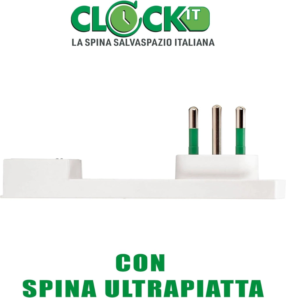 Prolunga elettrica lineare bianca 2P T 10A salvaspazio spina e presa italiana lunghezza 10 metri Clock FME
