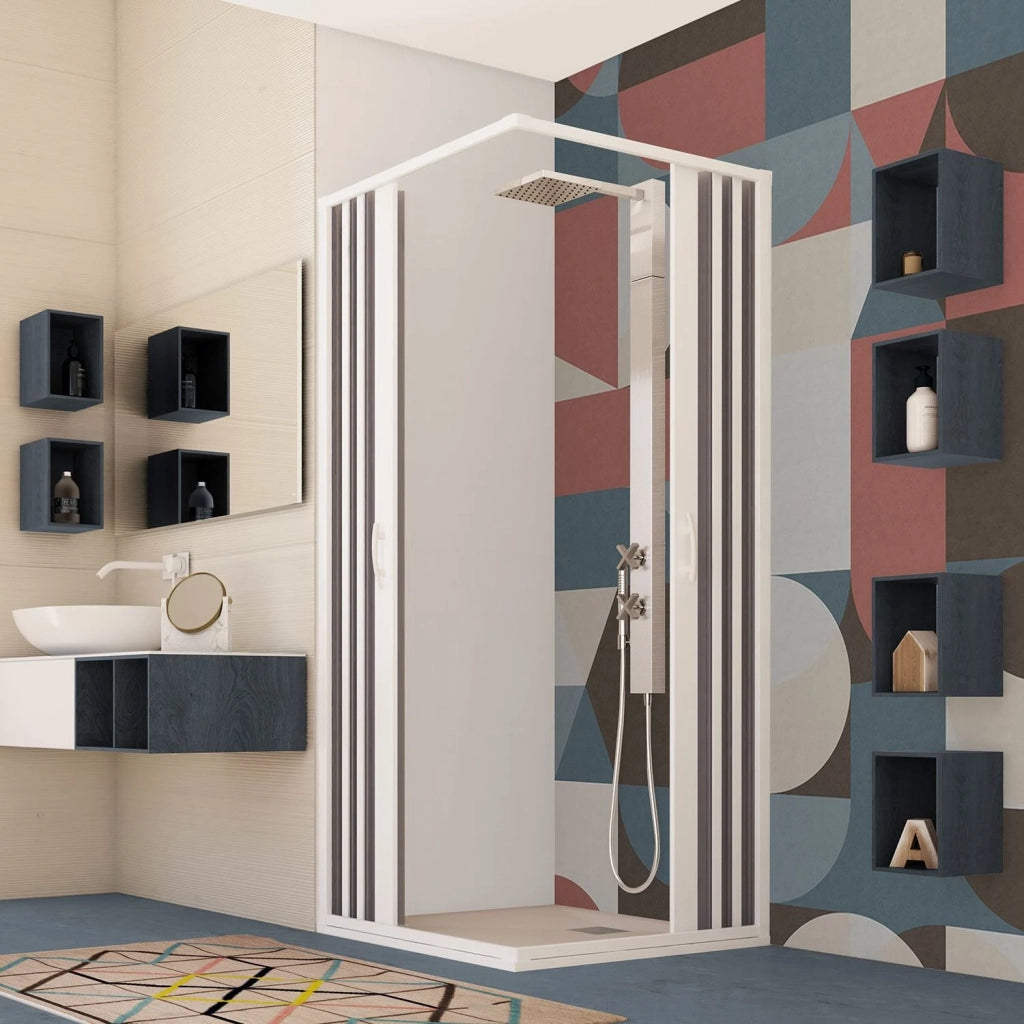 Box Doccia in PVC 100x100CM H185 a soffietto con Apertura Centrale colore Bianco mod. Flex